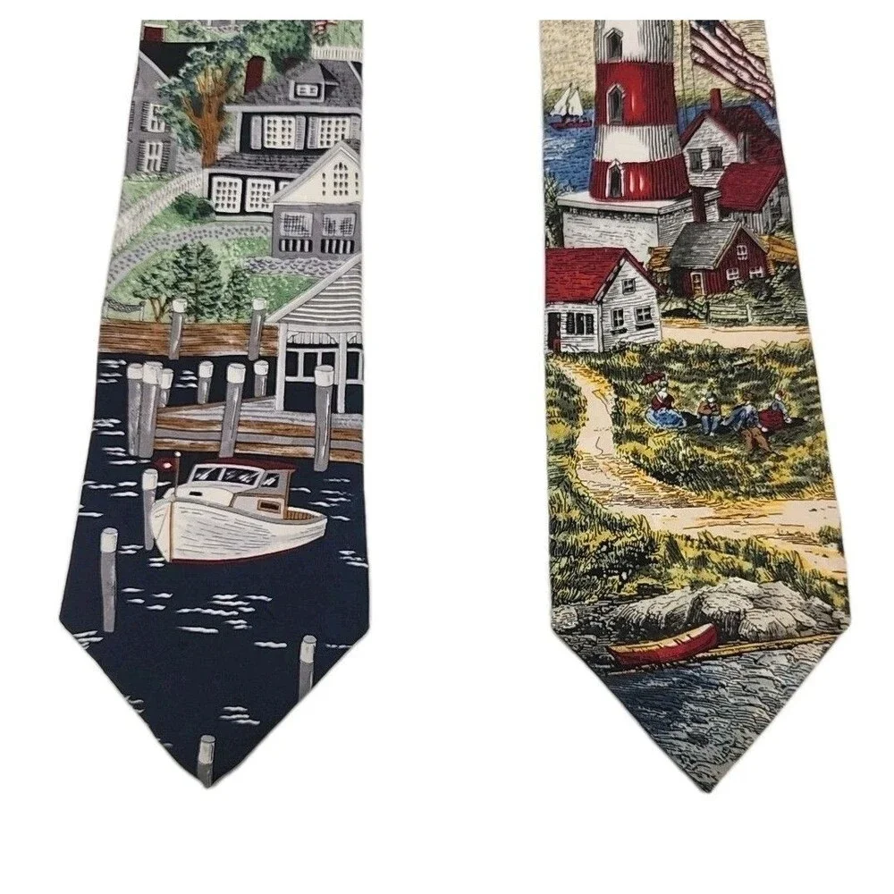 Van Heusen Silk Tie Lot of 3 Casual Americana Filling Station Lighting Village